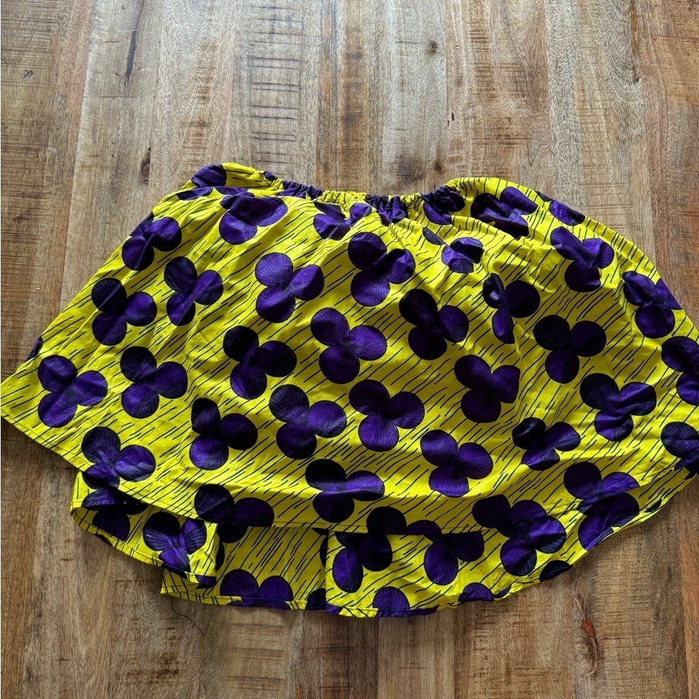 African print yellow purple print strapless or one shoulder top mixed use